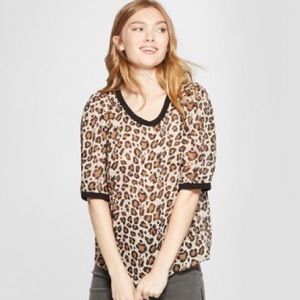 Leopard Print Short Sleeve Top L
